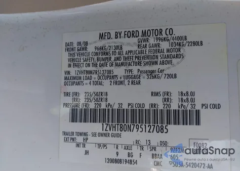 2009 Ford Mustang V6/V6 Premium z USA, uszkodzony, nr VIN 1ZVHT80N795127085